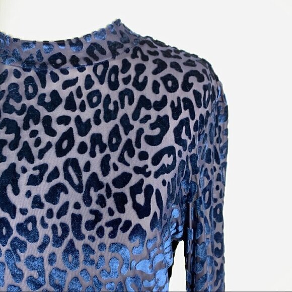 Shein Womens top size L leopard blue turtleneck see through holiday party - Picture 2 of 9